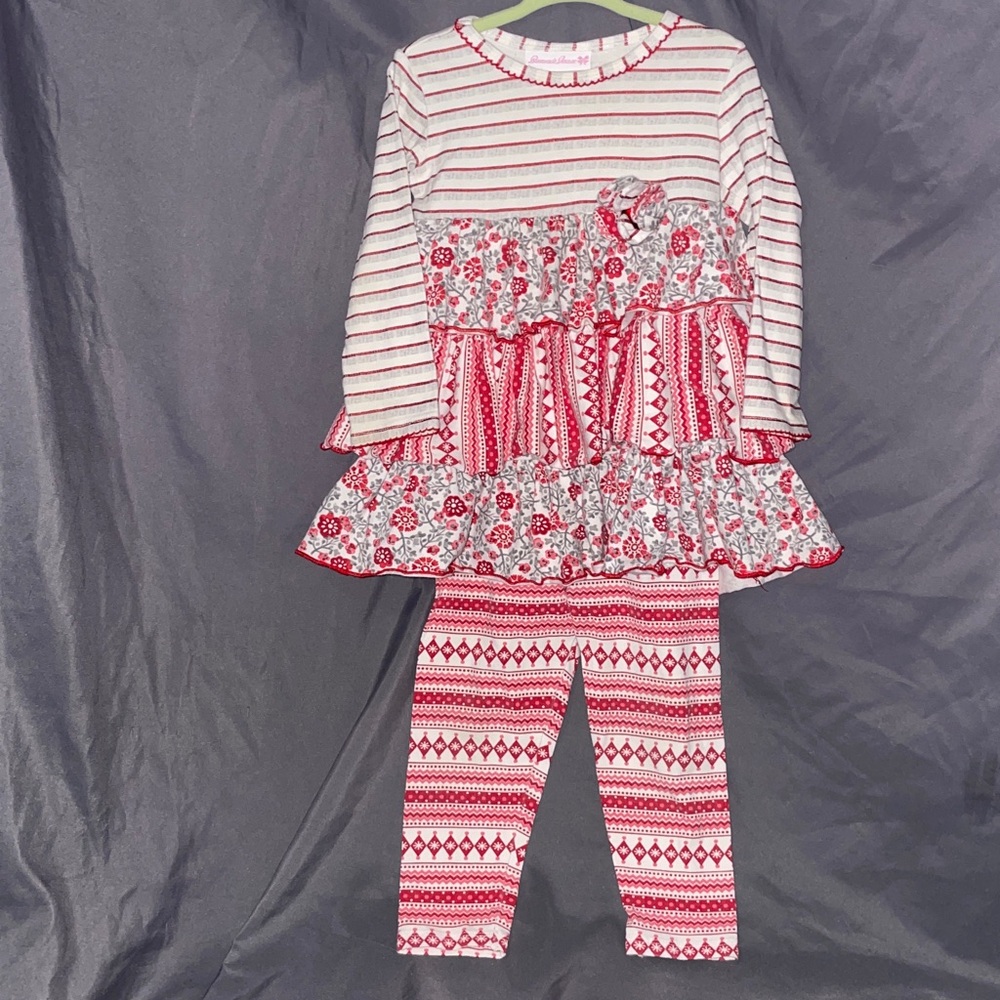 Bonnie Jean Red and White Striped Dress and Leggings